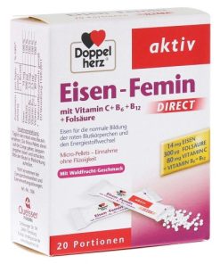 Alternative view of DOPPELHERZ Željezo za žene direkt vrećice a 20, Dodatak prehrani za nadopunu željeza sa vitaminom C + B6 +B12+ folna kiselina
