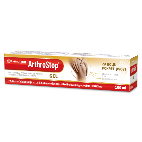 HEMOFARM ArthroStop®gel (100ml) Pruža osećaj olakšanja usljed bolova u zglobovima i mišićima.